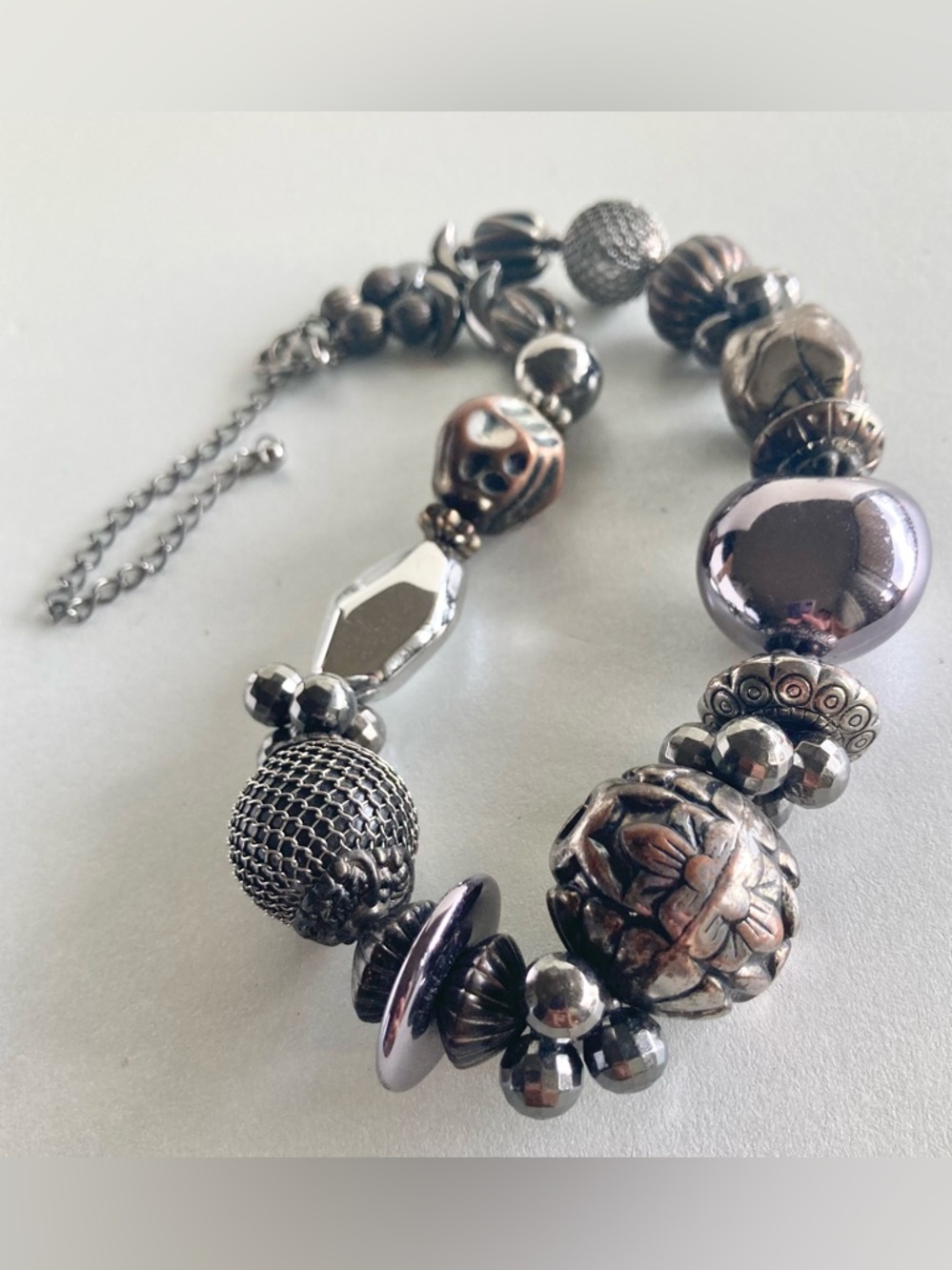 Chunky Beaded Statement Necklace in Metallic tones